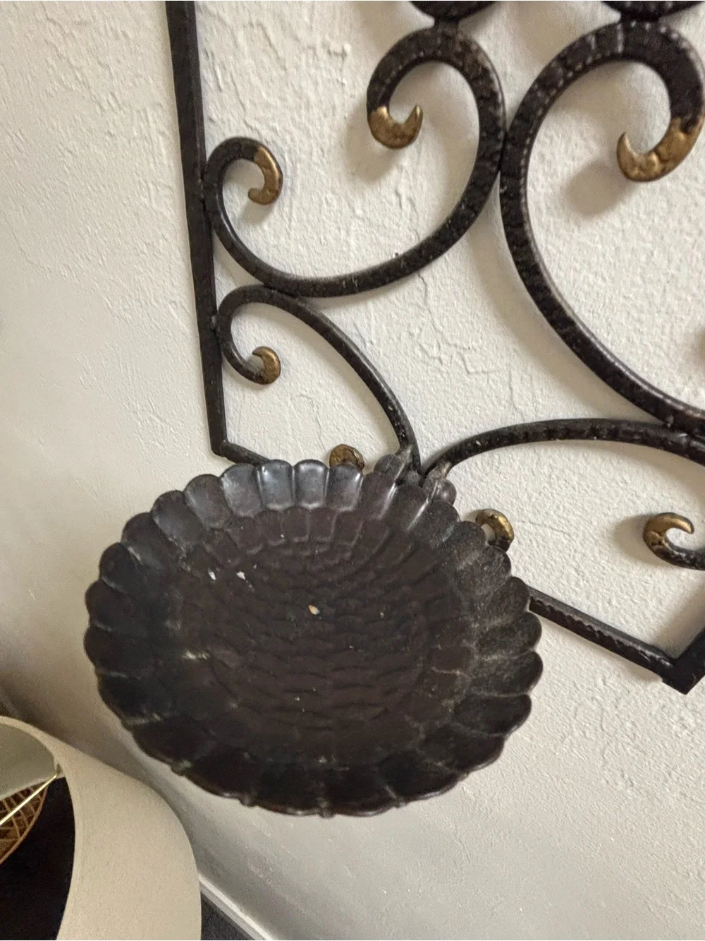 Two vintage iron scroll wall sconce candle holders